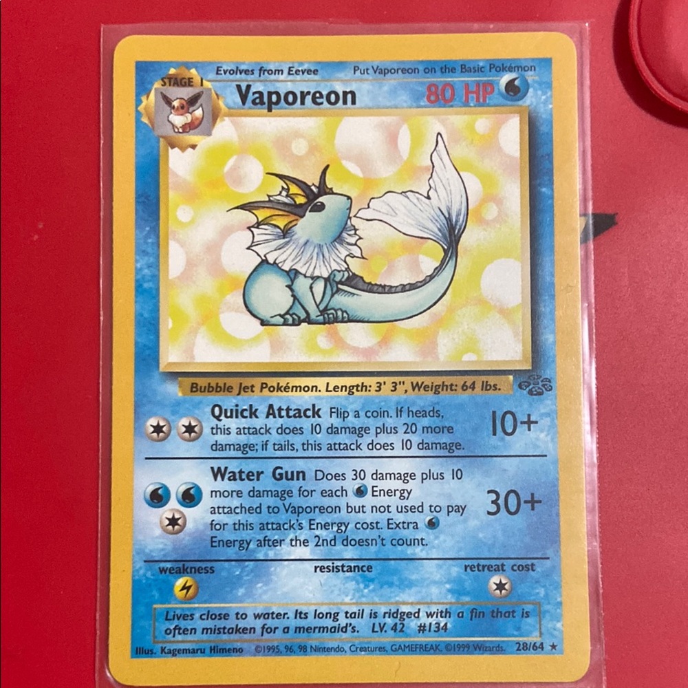 Vaporeon 28/64 Jungle Unlimited Non Holo Rare WotC Vintage Pokemon TCG Card